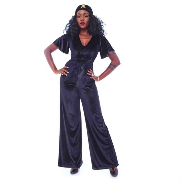 Rebel Love Blue Velvet Jumpsuit Large - Picture 1 of 11